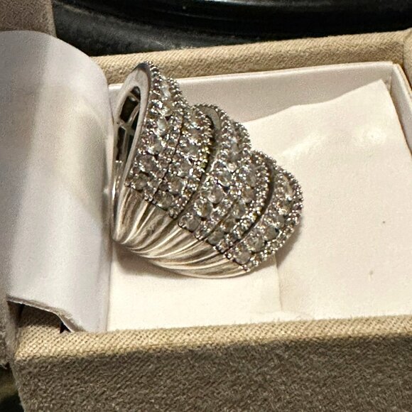 JtV 12 Row Vintage Knuckle to Knuckle Faux Diamond Ring in .925 Silver sz7 - Picture 2 of 8